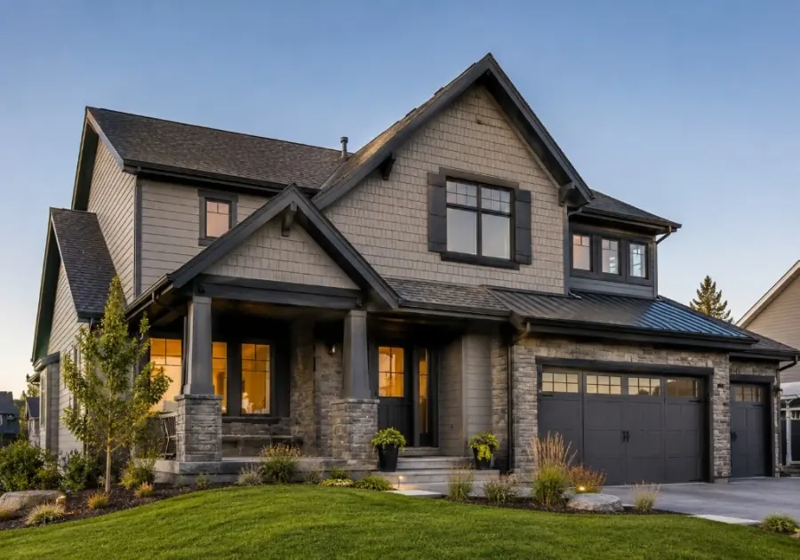 A home showing a clean daytime roofline lighting install